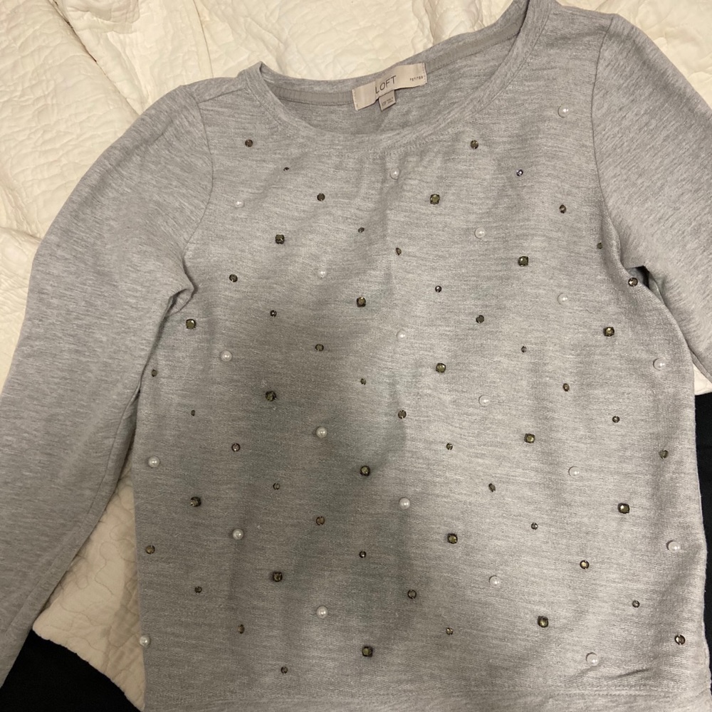 Loft Crew Neck Sweater,Heather Gray,Size Petite XS